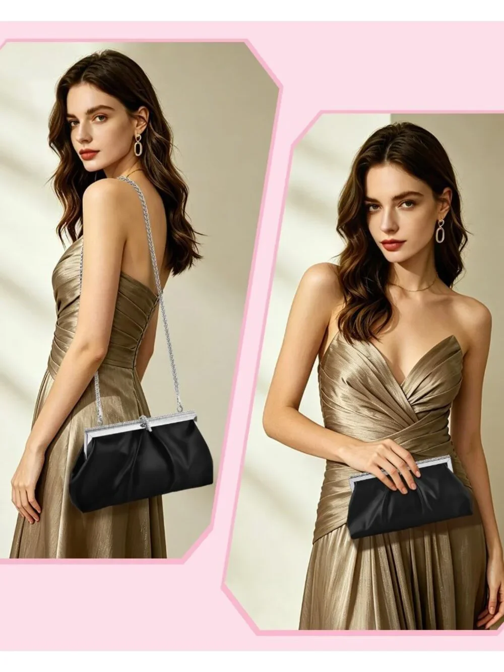 👜 Women's Black PU Leather Formal Evening Bags Shoulder Party Cocktail Clutch